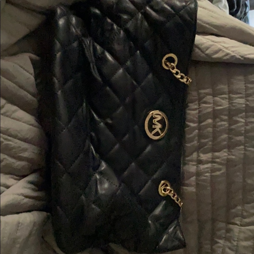 Michael Korda black quilted leather shoulder bag